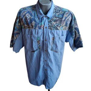 Vintage Men's Chambray Shirt XL Sergio 1990's Colorblock Nepal Cotton Preppy XL